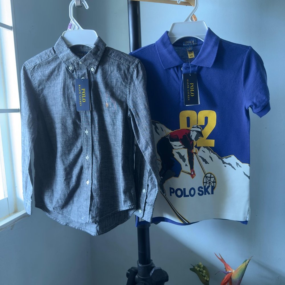NWT LOT OF 2 SHIRTS Polo RALPH LAUREN BOYS 7  SKI  GRAPHIC POLO SHIRT,POLO SHIRT